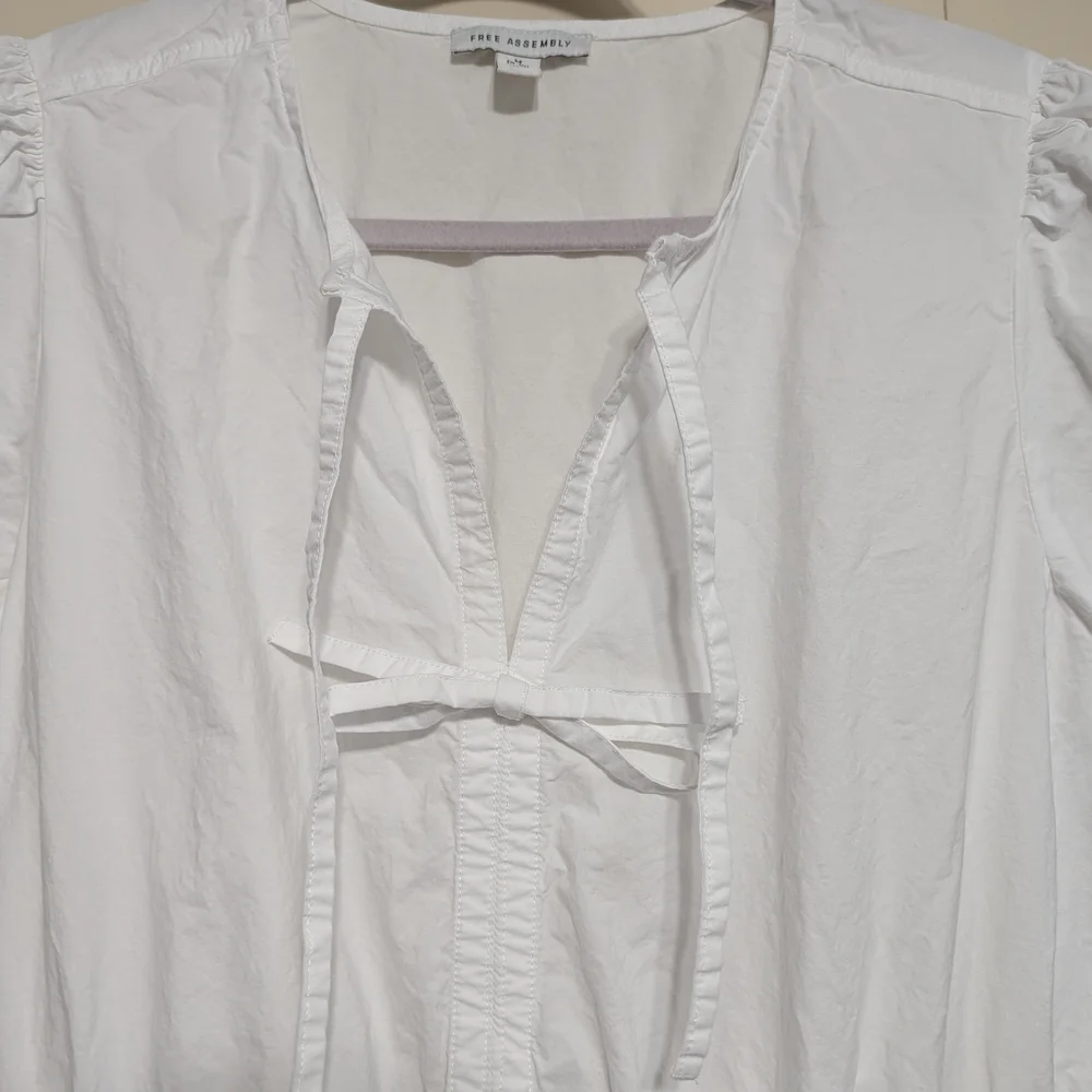 Women’s White Midi Dress with Eyelet Hem Puff Sleeve Cottage Core Size M - Picture 4 of 10